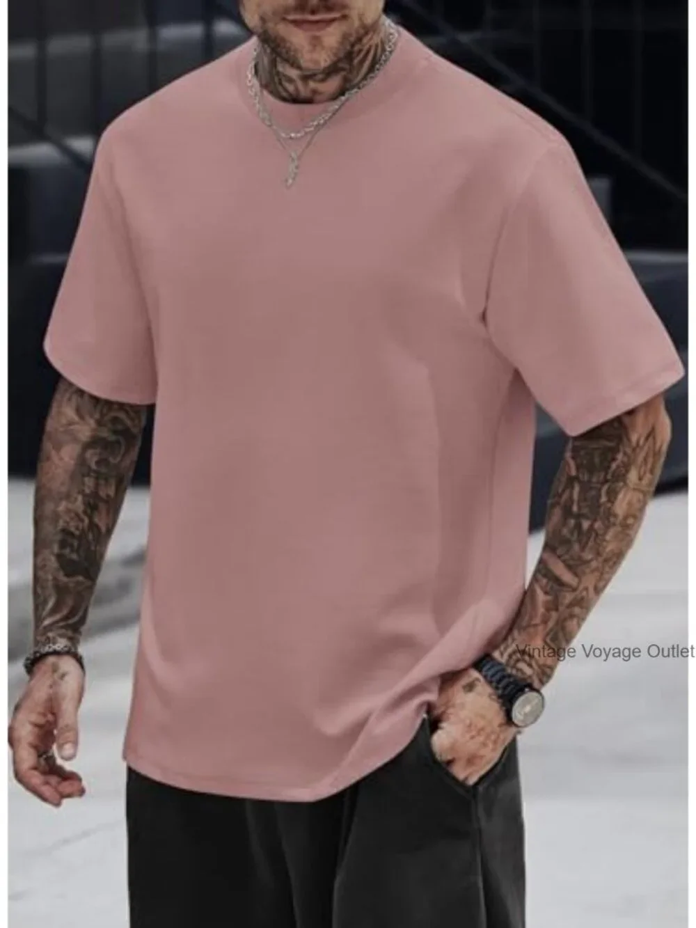 Men's Oversized Heavyweight Cotton Blend Tee Stretch Drop Shoulder Tee Shirt